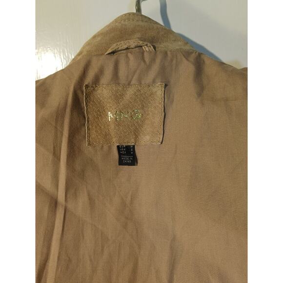 MNG Mango Suede Leather Moto Biker Jacket Women's Size S Tan Beige Zip Up - Picture 8 of 9